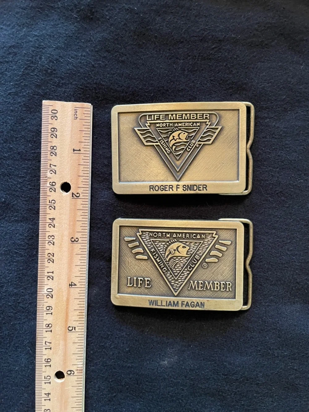Set of 2 - Vintage North American Fishing Club Brass Belt Buckles
